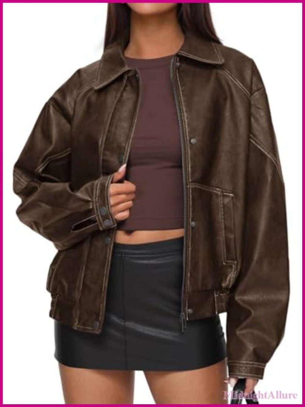 Faux Leather Oversized Moto Biker Jacket Women PU Coat